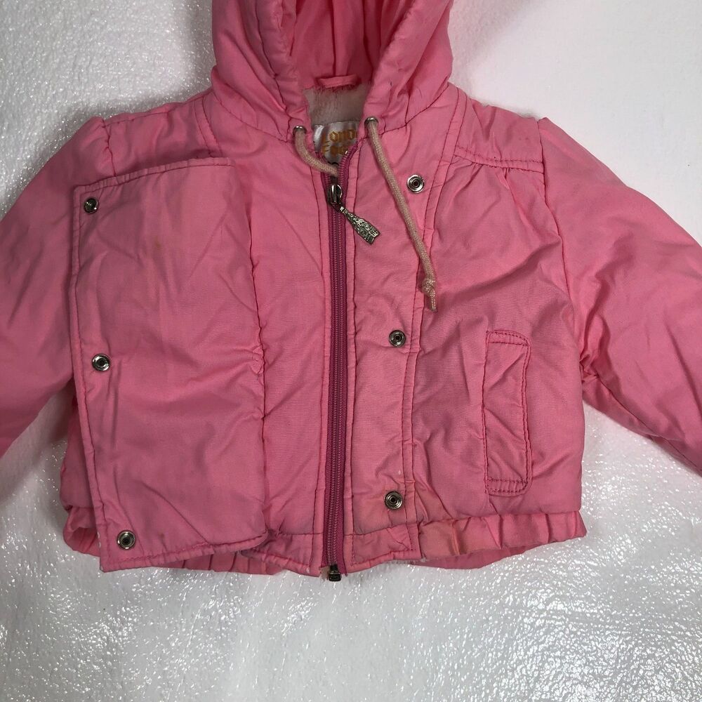 London Fog Vintage 1990's Baby Girl Puffer Coat Pink Zipper Hood Size 24 Months - Picture 6 of 10